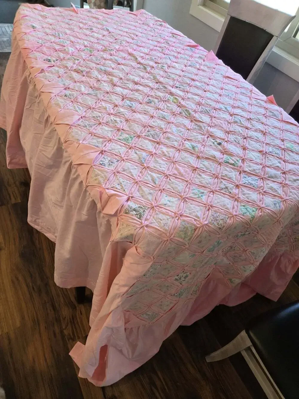 VTG Cannon Monticello Pink Quilted Twin Bedspread Cathedral Window Cottagecore